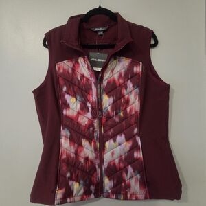 Eddie Bauer Women's Hybrid Burgundy Tie Die Puffer Athletic Vest. Size XL